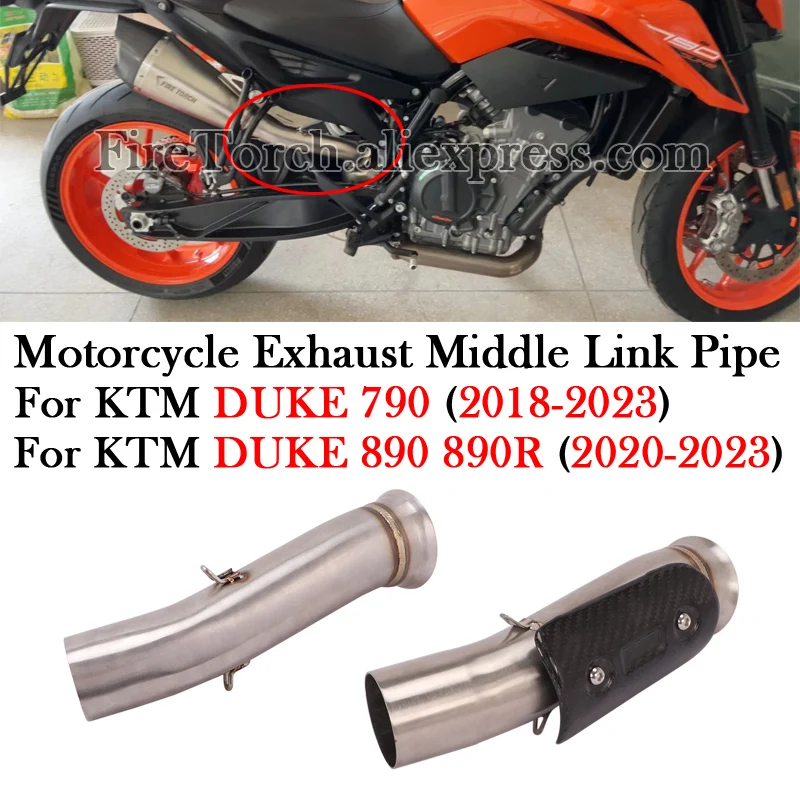 For KTM DUKE 790 890 890R 2018 - 2023 Motorcycle Exhaust Escape Moto Middle Link Pipe Carbon Fiber Cover Connection 51MM Muffler