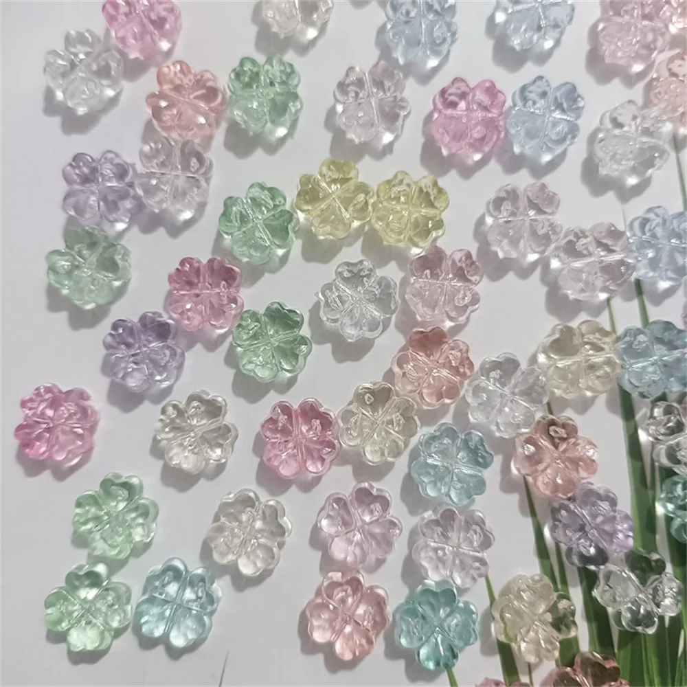 32 Stück/Packung Kleeblatt, Transparent, Blumen, Flach, Schmuckzubehör, DIY, Anhänger, Schmuckherstellungszubehör