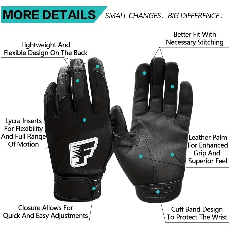 Baseball Softball Batting Gloves Cabretta PU Leather Batting Gloves Pair Kids Pro Grip Gloves 4