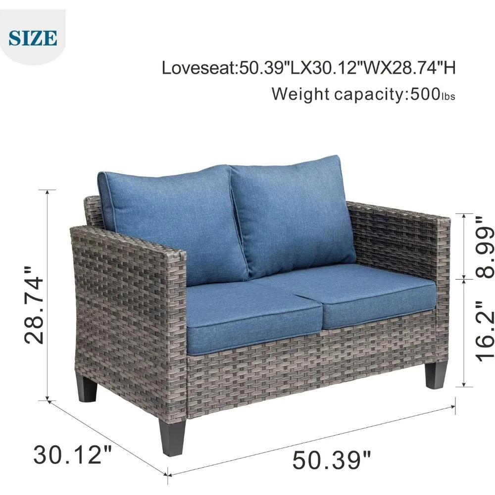 Patio Sofa All Weather Outdoor Furniture Loveseat Couch High Back Wicker Rattan Loveseat Couch for Yard Backyard Porch 2
