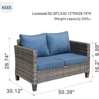 Patio Sofa All Weather Outdoor Furniture Loveseat Couch High Back Wicker Rattan Loveseat Couch for Yard Backyard Porch 2