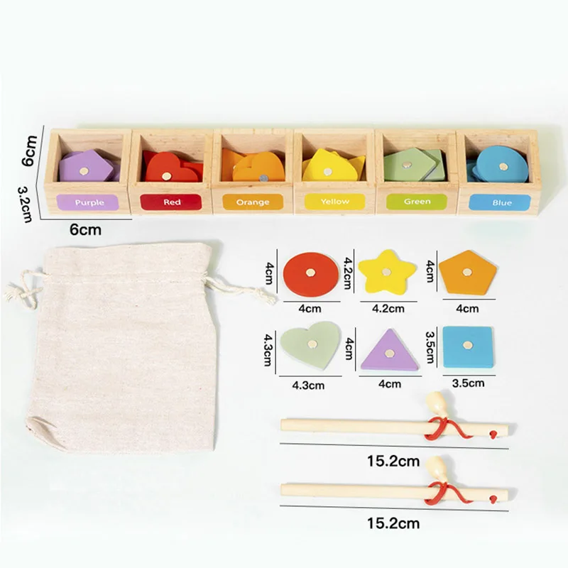 Children's Wooden Magnetic Color Shape Teaching Aid Classification Box Geometric Cognition Fishing Game Educational Toys For Kid 6