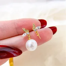  S925 Sterling Silver Pearl Beads Stud Earrings Setting Base Diy Jewelry Making Findings&amp Components 