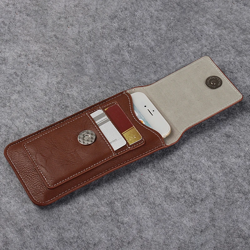 Genuine Leather Wallet Card Holder Phone Bag with Belt Clip - Men's Waist Holster Pouch