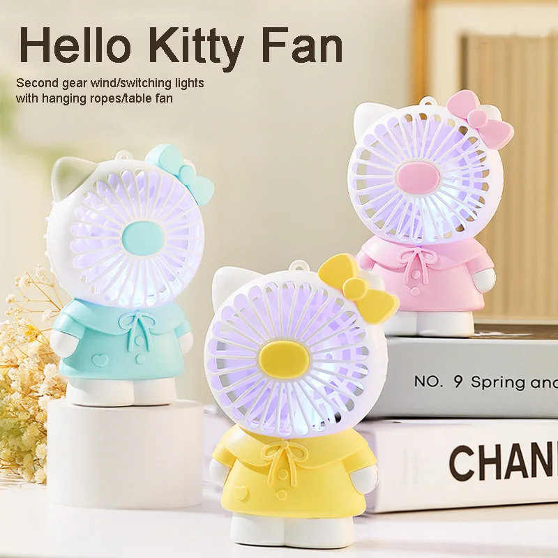

Hello Kitty Usb Mini Fan Sanrio Portable Mute Rechargeable Handheld Fan Cute Cartoon Kt Cat Lights Desk Fan Air Cooler Gift