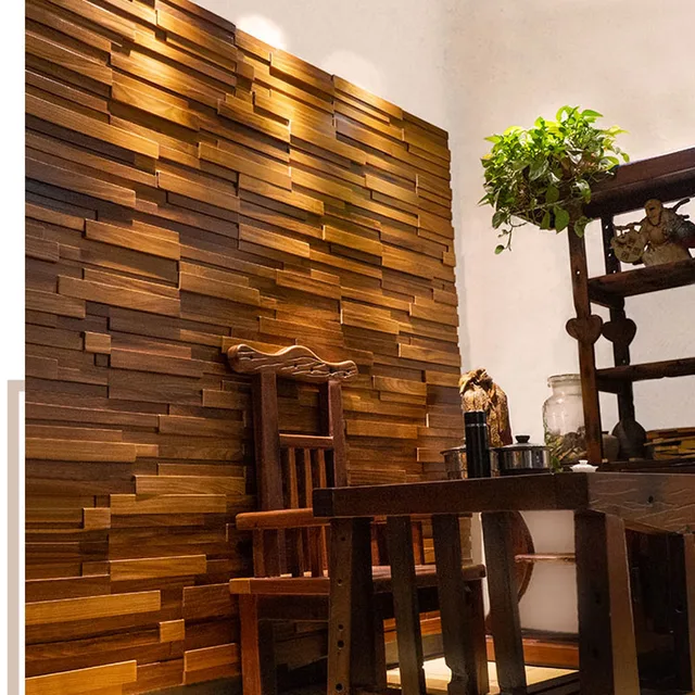 ไม้สักธรรมชาติโมเสคกระเบื้อง 90x30 ซม.อะคูสติกไม้แผง 4 ชิ้น/กล่องสําหรับ Home Office Interior Wall Art Decor 2025 ใหม่มาถึง 1