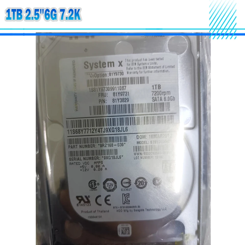 

For IBM HDD 81Y9730 81Y9731 1TB 2.5''6G 7.2K SATA Server Hard Drive ST91000640NS