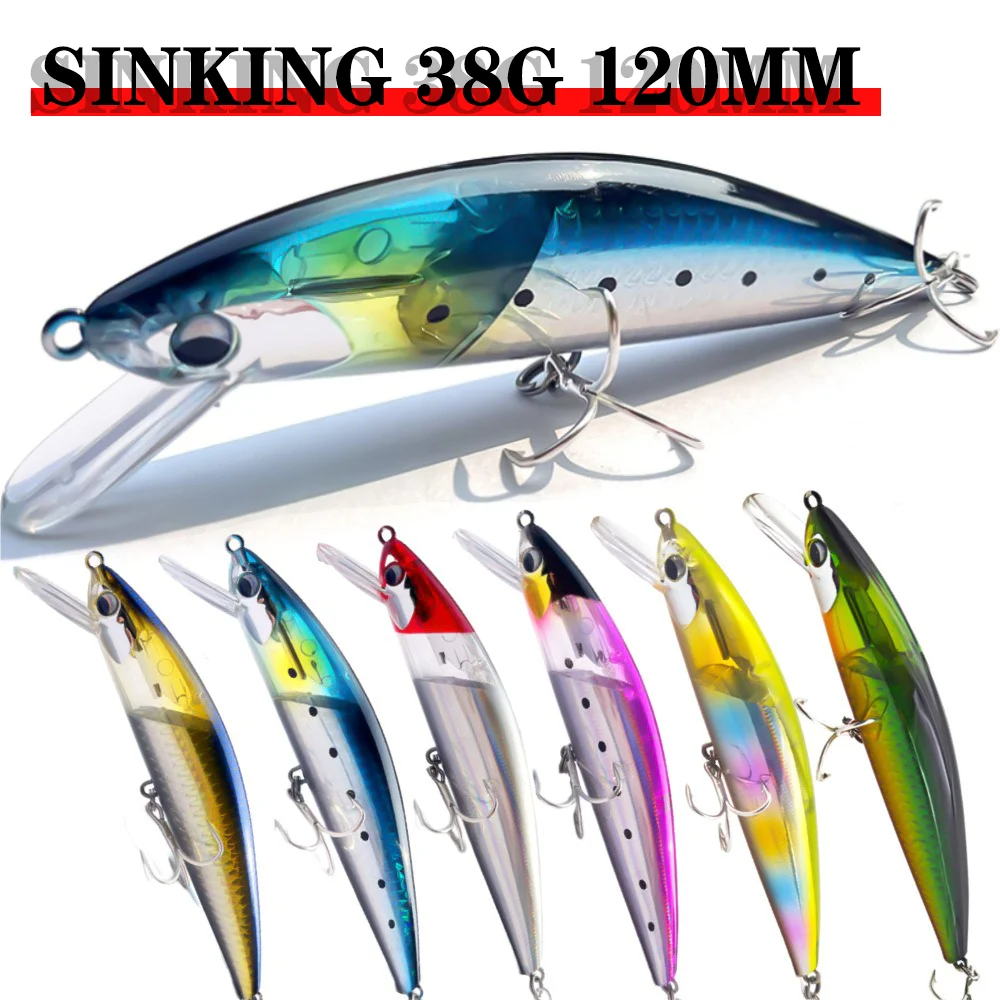 Sinking Minnow Fishing Lure 38g 12cm Jerkbait Flash Blade Heavy Seawater Artificial Hard Bait Trolling Lure Seawater Freshwater