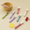 New Toddler Utensils Toddler Feeding Spoon And Fork Set Stainless Steel Solid Color Handle Utensil Training Spoon Baby Stuff 2