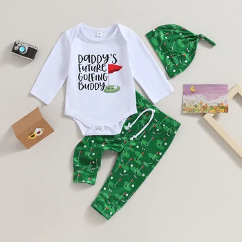 3PCS Baby Romper & Green Pants Set 1