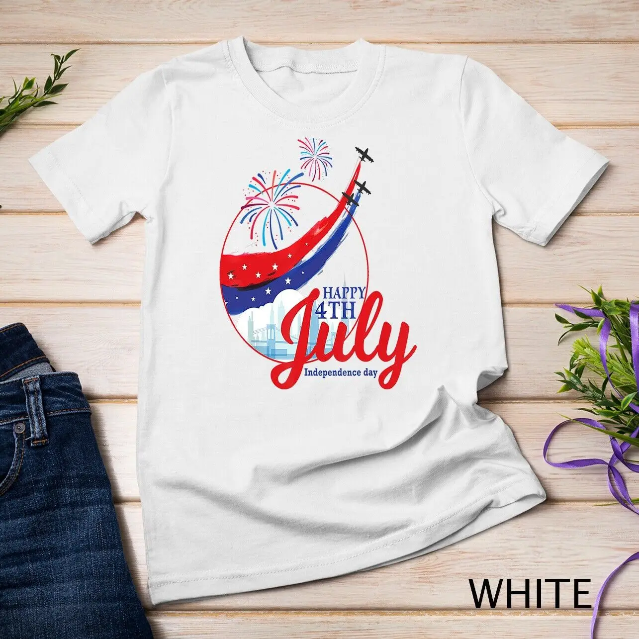 Happy 4Th Of July American Flag Fuochi D'Artificio Abiti Patriottici T-Shirt Unisex