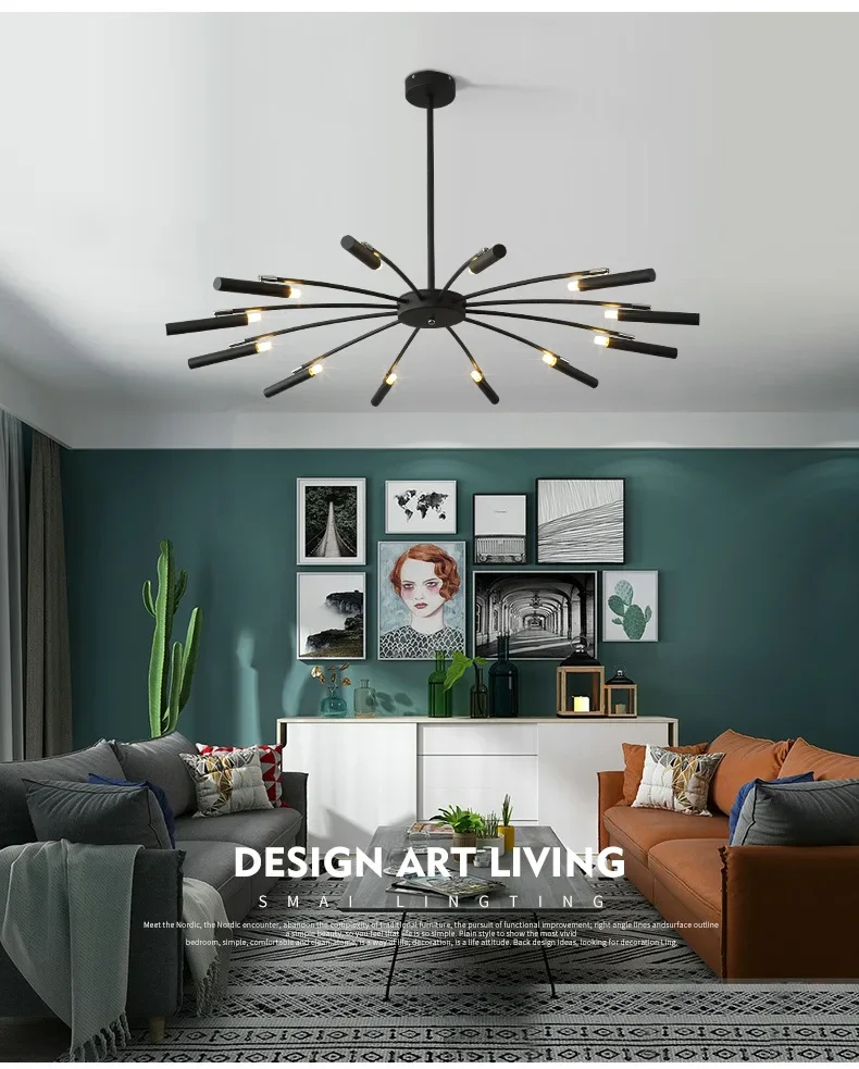 Description Picture 6 of itemModern Design Art LED Chandelier Lighting Living Room Black Pendant Lamp Bedroom Restaurant Hanging Lights Home Deco Fixtures