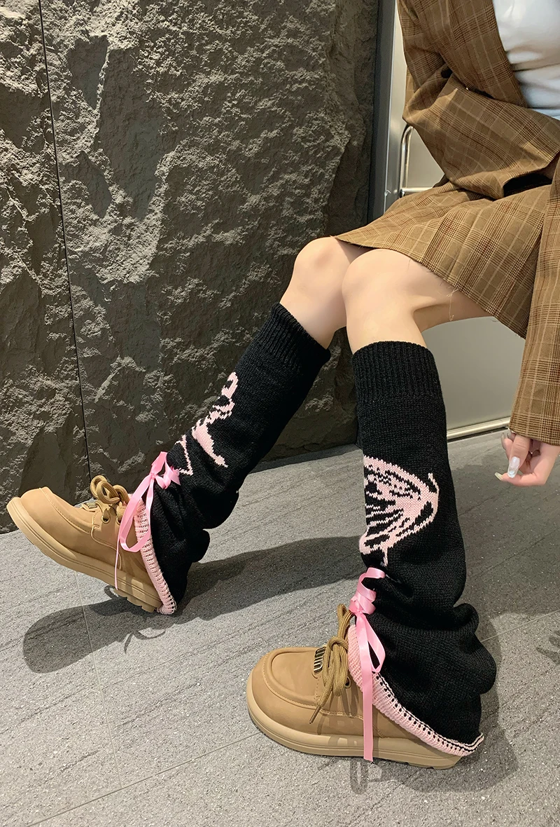 Y2K Girls Leg Warmers Fur Leg Warmers JK Girls Lolita Drawstring Five pointed Star Wide Leg Socks Set Subcultural Warm Socks