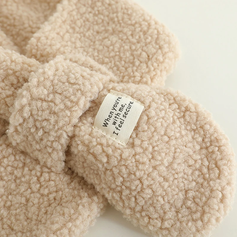 Korean Simple Kids Cross Scarf Lamb Wool Winter Baby Neckerchief Windproof Warm Solid Color Girls Boys Scarves