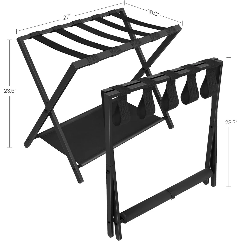 2 Pack Folding Luggage Rack - Luggage Stand for Guest Room Foldable, Suitcase Holders with Storage Shelf, Steel Frame images - 6