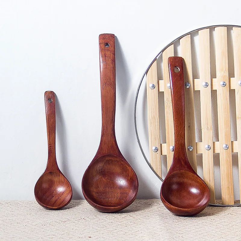 Wooden Scoop Spoon Drink Soup Natural Wood Japanese Korean Cooking Mixing Stirrer Rice Large Long Handle Tableware Kitchen Tools wooden spoon,wooden cooking spoon,soup spoon