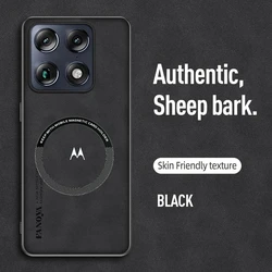Premium Sheepskin Leather Case with Car Magnetic Mount and Anti - Drop Protection for Motorola Edge 70 Ultra (Black)