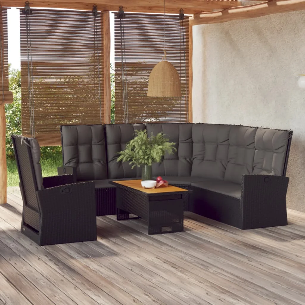 vidaXL 3 Piece Patio Lounge Set with Cushions Black Poly Rattan Household and civil furniture/living room furniture/living room