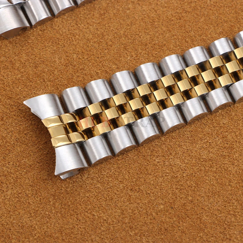 Solid Stainless Steel Curved End Watchband Strap for Jubilee Luxury Watches