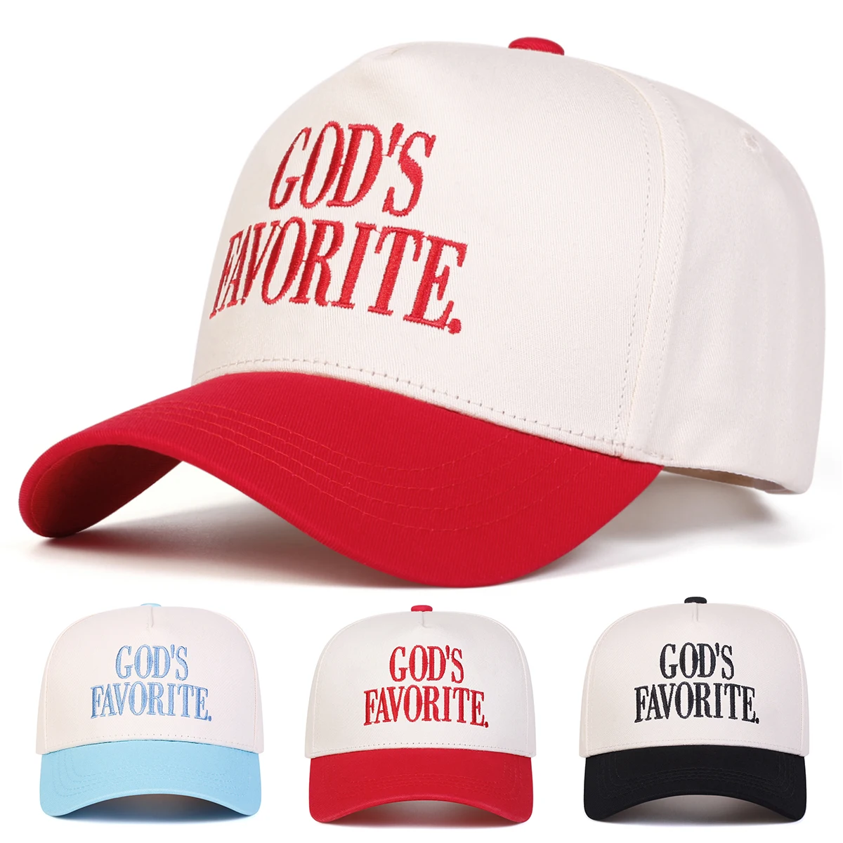 Unisex Baseballkappen mit Buchstaben-Stickerei „GOD'S FAVORITE“ für Frühling und Herbst, verstellbare Freizeithüte für den Außenbereich, Sonnenschutzhut, Sportkappe – Detail 1