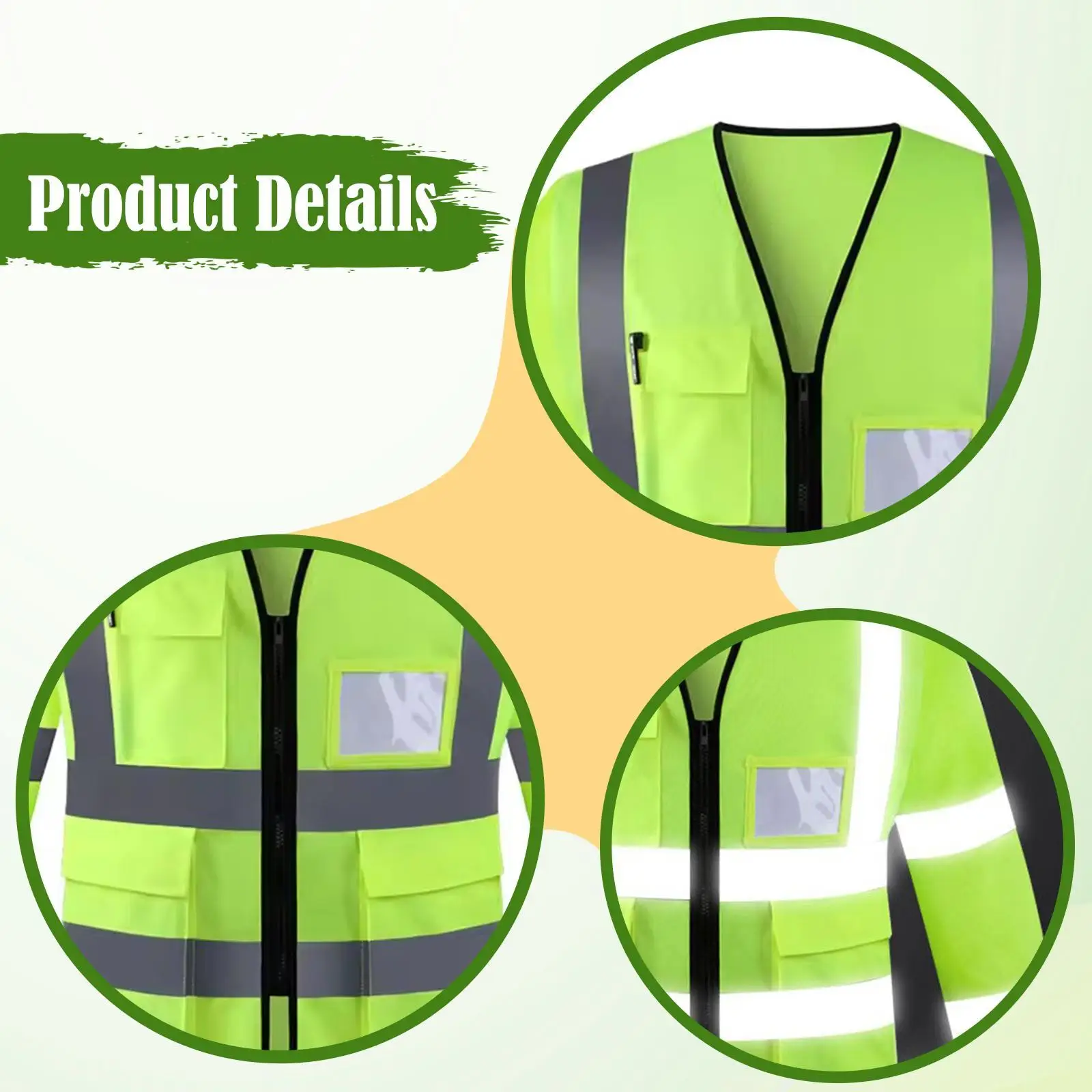 반사 안전 조끼 긴 소매 작업 조끼 고가시성 다중 포켓 위생, 건설, 자원봉사, 교통용