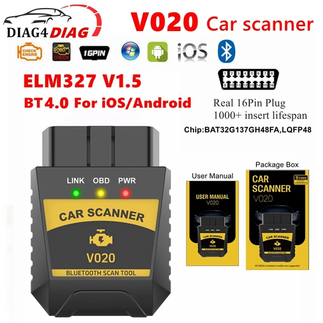 V020 Bluetooth 4.0 OBD2 Car fault Diagnostic Tool Code Reader For IOS Android PC OBD II Scanner read&clear the fault codes 1