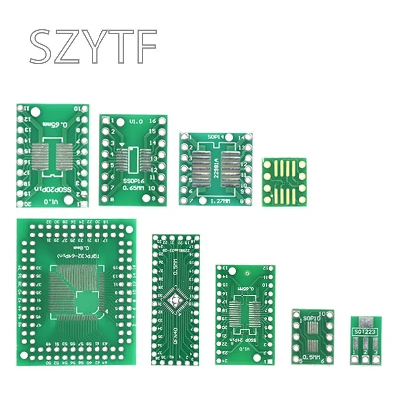10 Pz Sop Patch Adapter Board Sop8 Sop10 Sop14 Sop16 Sop20 Sop24 Sot223 Qfp32-100 Qfn32 Qfn40 Tqfp Qfn Ic Test Board Pcb Board