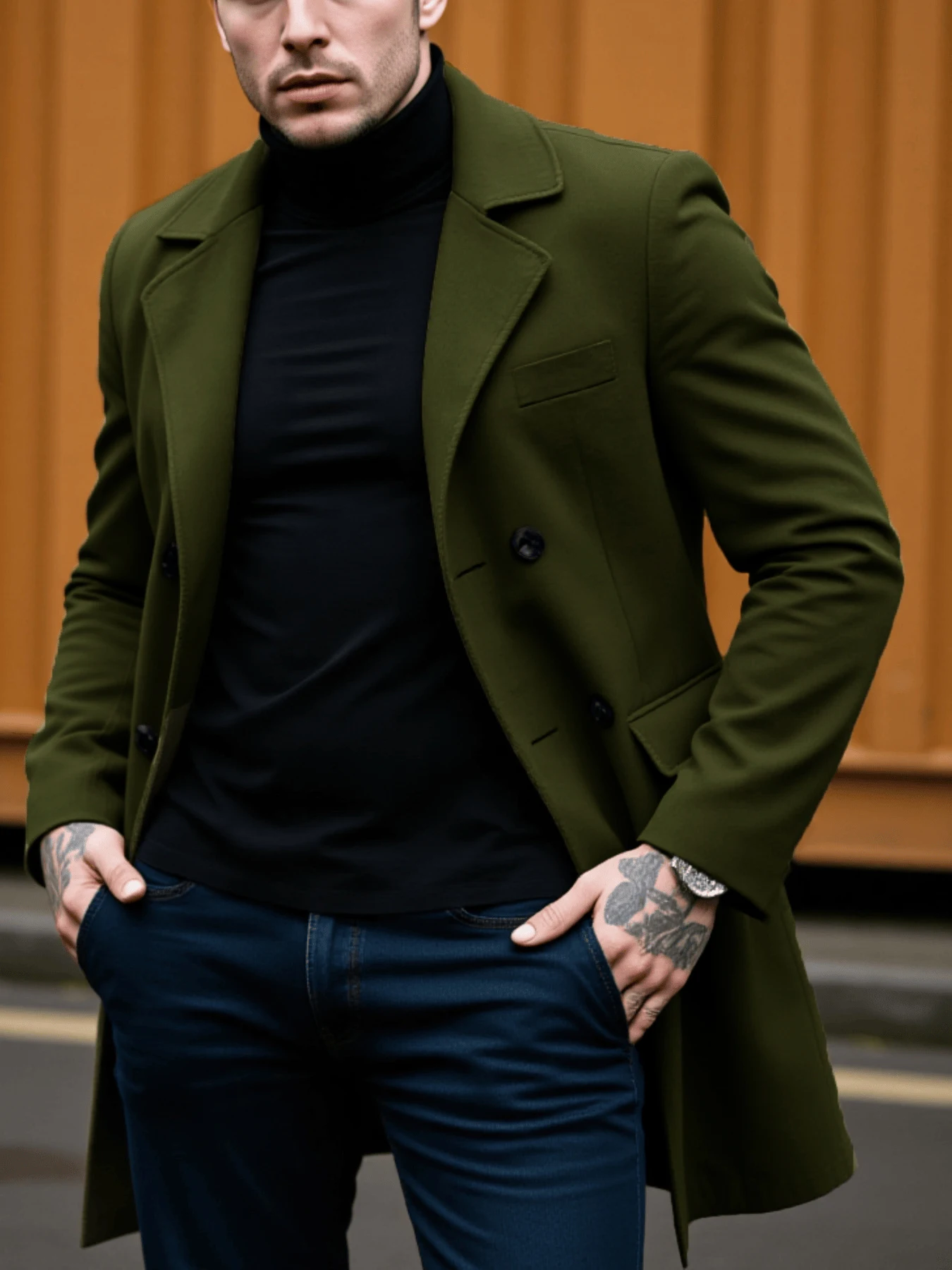 معطف صوفي أنيق شتوي للرجال معطف سادة دافئ وأنيق لل...