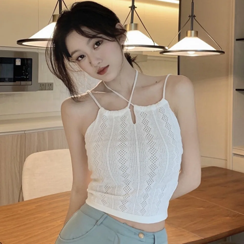 Women Summer Sweet Cross Hollow Out Tank Tops Sexy Off Shoulder Solid Crop Top Backless Worn Outside Inner Layer Tube Top