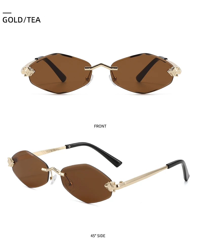 Schutzbrille Modische Unregelmäßige Sonnenbrille für Damen Retro Markendesign Metall Hochwertige Vintage Rhombus Randlose Brille – Detail 7