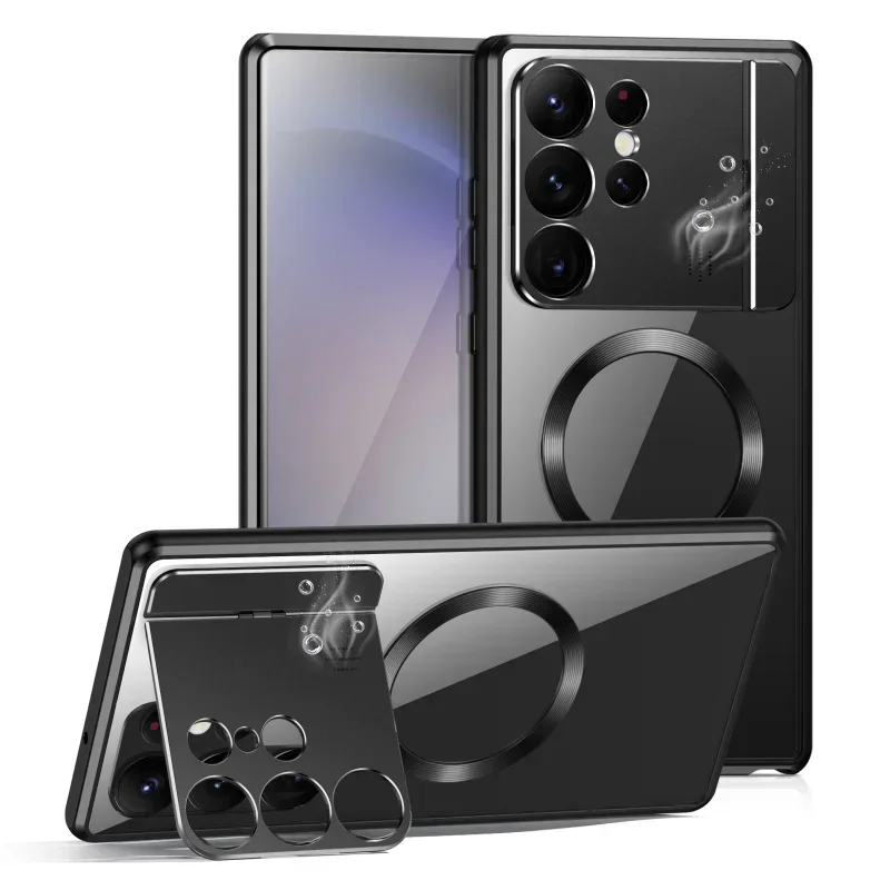 

Магнитный чехол с беспроводной зарядкой для Samsung Galaxy S22 Ultra S22, металлический бампер, алюминиевый Автомобильный держатель для телефона, прозрачный чехол для телефона