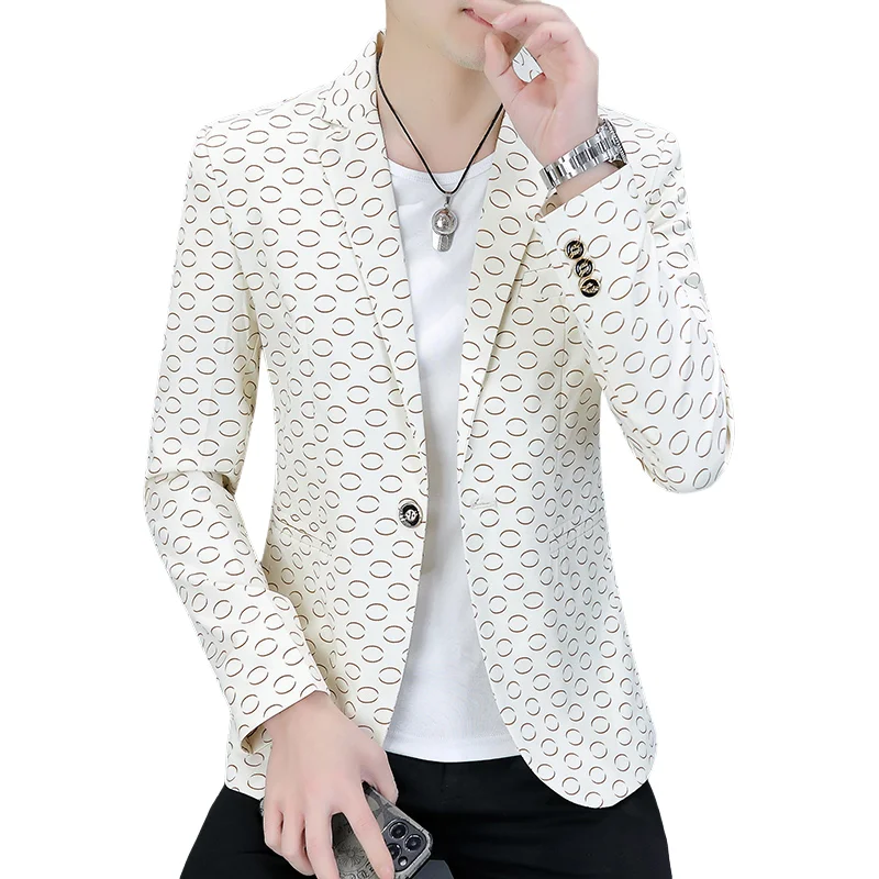 Blazer Men's Fashion Gentleman Business Outdoor Travel Print Wedding Slim-fit Korean Trend Handsome Youth Casual Blazer