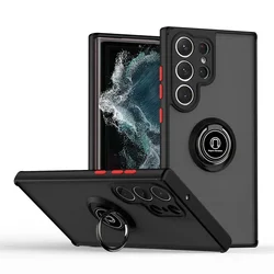 Magnetic Ring Matte Protective Phone Case Cover - -GalaxyNote10Plus (Black Red)