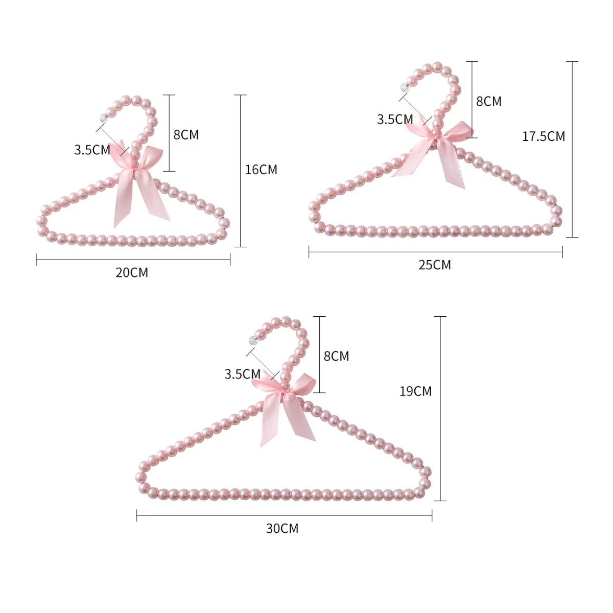 100Pcs 20/25/23cm Pearl Hanger Kids Small Pearl Beads Bow Clothes Hangers Elegant Standard Hangers for Children Pet Dog