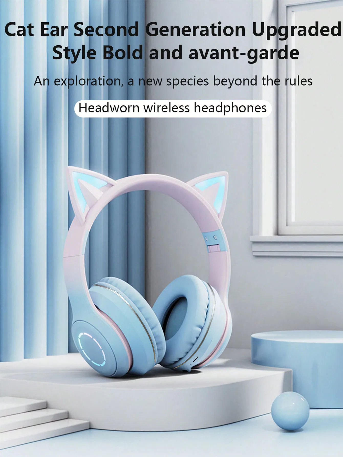 Description Picture 3 of itemWireless headset, long range, luminous cat ears wireless headset, gaming headset, cell phone computer ipad universal