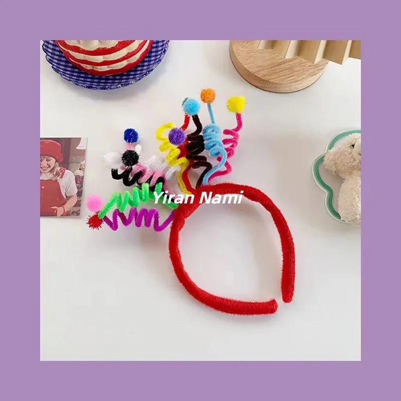 Cute Furball Headdress Band DIY Hair Accessories 1pcs Cute Little Monster Headwear Happy Swing Cute Xmas Headband Hair Hoop happy little bluebirds