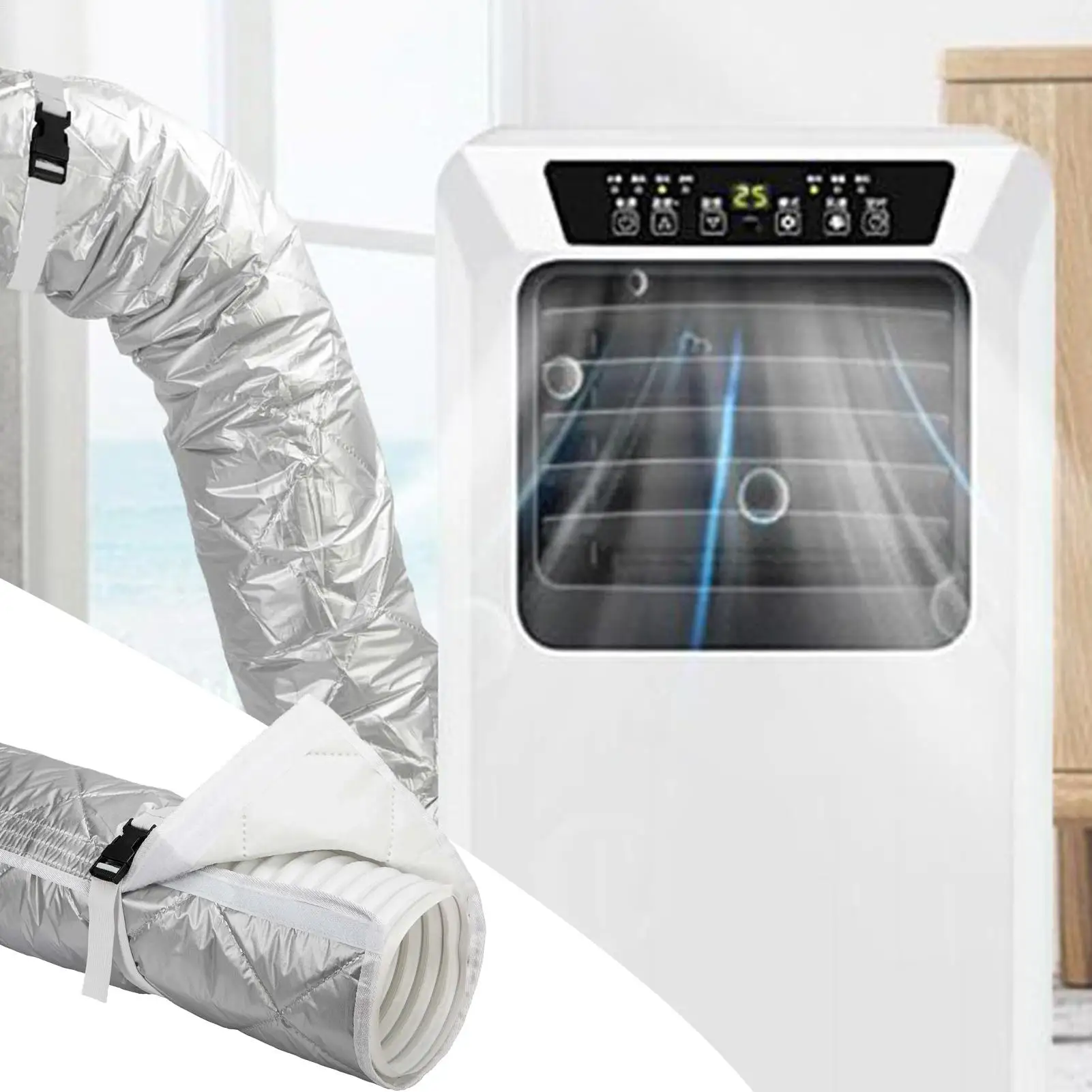 Air Conditioner Hose Insulation Cover AC Duct Vent Hose Insulated Cover Wrap with Adjustable Straps Exhaust Tube Accessories