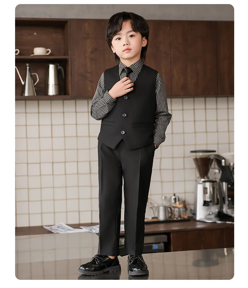 JUCPKID Sommer Kinder Anzug Set Kinder Junge Hochzeit Klavier Leistung Geburtstag Party Fotografie Kostüm Formale Kind Junge Anzug Set – Detail 3