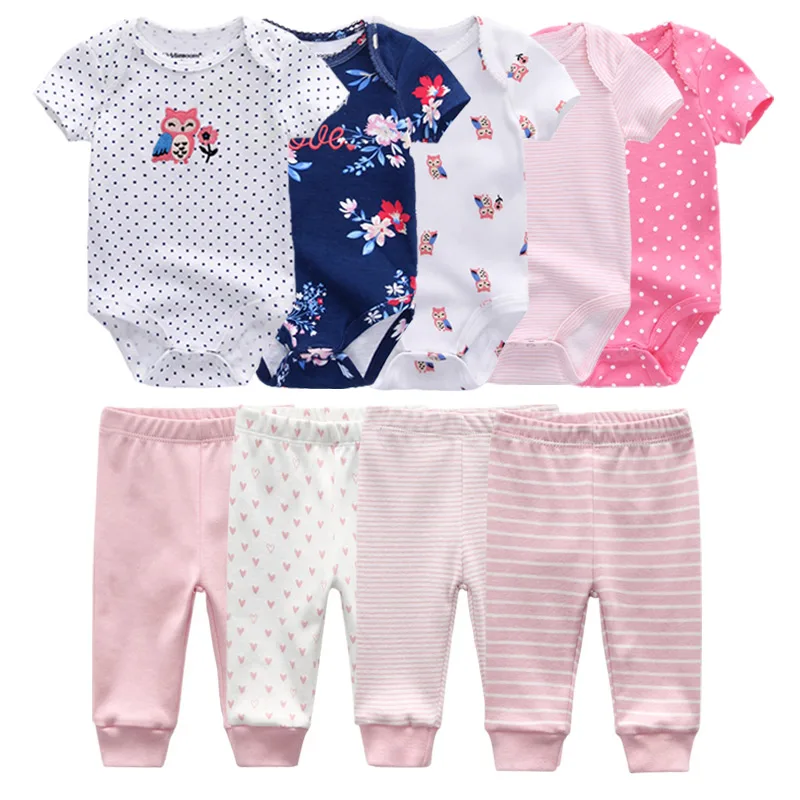 kiddiezoom 9 Pcs Unisex Newborn Clothing Sets100%Cotton Baby Bodysuit+Pant Baby Boy Girl Clothes Gift 4