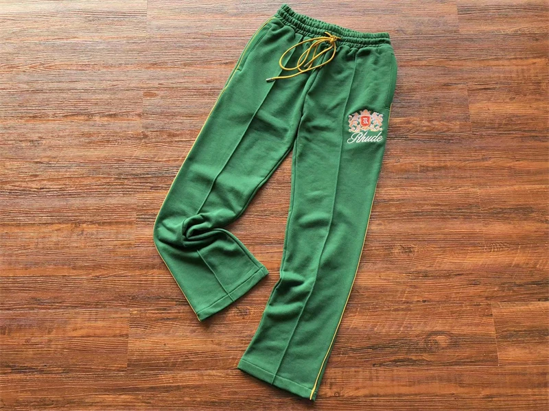 

New 23SS Embroidered Badge Rhude Logo Sweatpants Men Women Best Quality Drawstring Casual Pants Goth