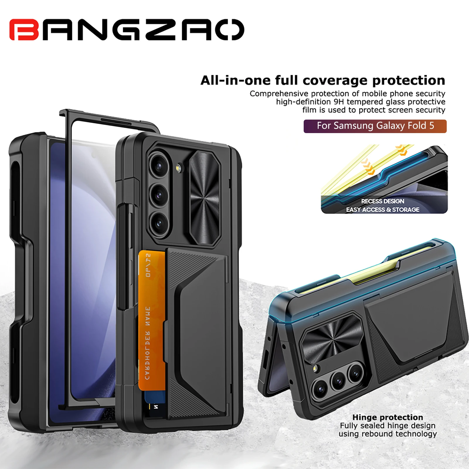 

Back clip S Pen card holder fully covered with 9H protective film suitable for Samsung Z Fold 5 shockproof mobile phone case
