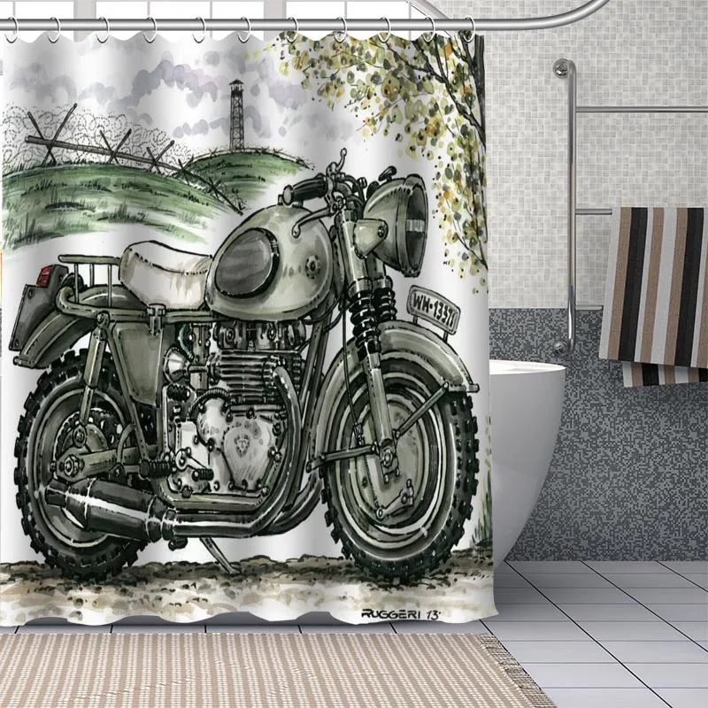 Motorcycle Custom Pattern Polyester Bath Curtain Waterproof Shower Curtains Geometric Bath Screen Printed Curtain For Bathroom 6