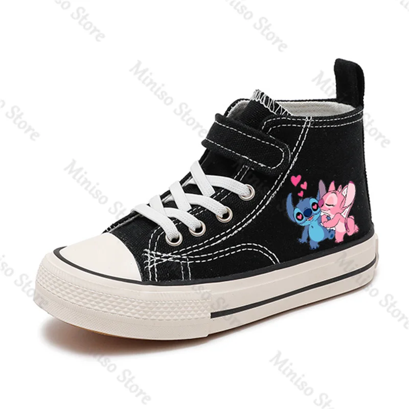 Lilo Stitch 2024 Sport Girl High-top Boys Kid Canvas Shoes Disney Casual Cartoon comfort Shoes bambini Print Boys scarpe da Tennis