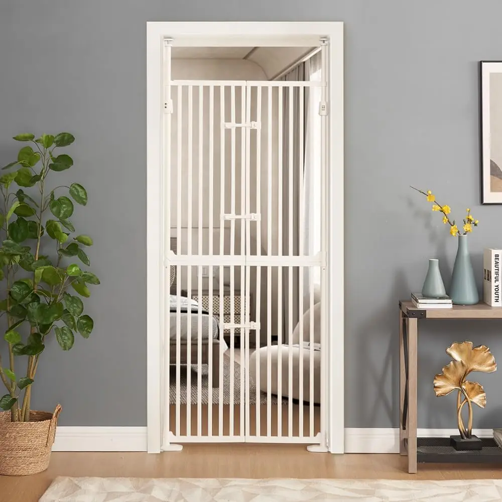 

74 Inch High Indoor Pressure Mounted Door Way Extra Tall Cat Pet Gate with Doors Locks