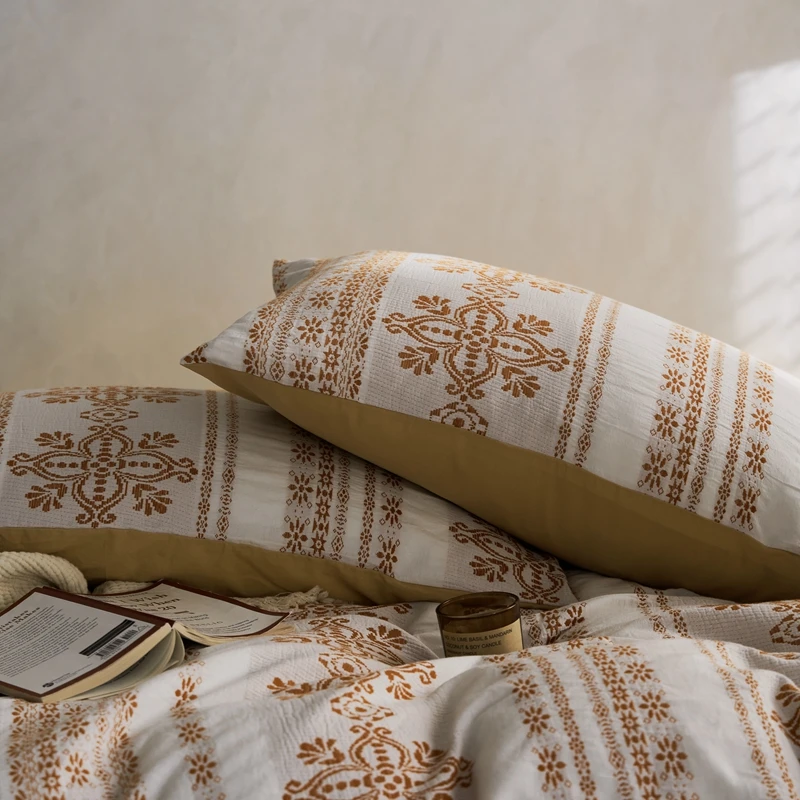 Waliicorners 4Pcs Bedding Set Nordic Double Quilt Cover Set Bed Linen Fitted Sheet Pillow New Bohemian Jacquard Washed Cotton 16 Sc50f30f06753467eaf75c0bbbbcdaeec3