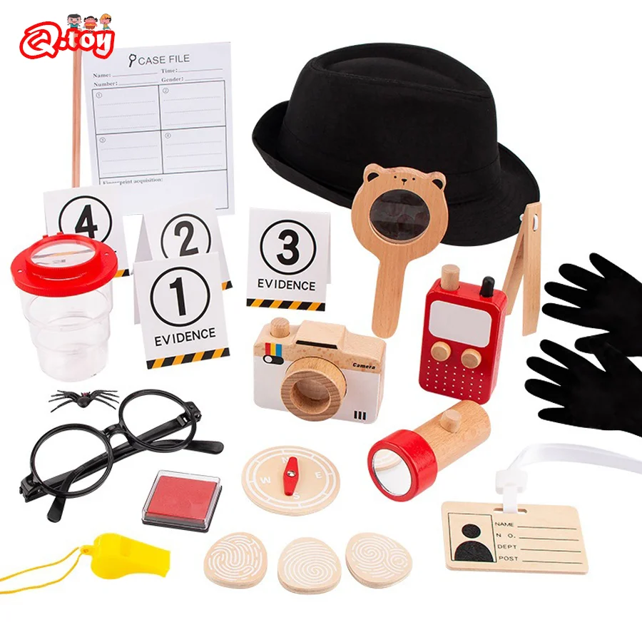 Wooden Toy Detecvtive Pretend Play Game Kids Role Play Houseplay Toy Educational Early Learning Wooden Logic Training Game