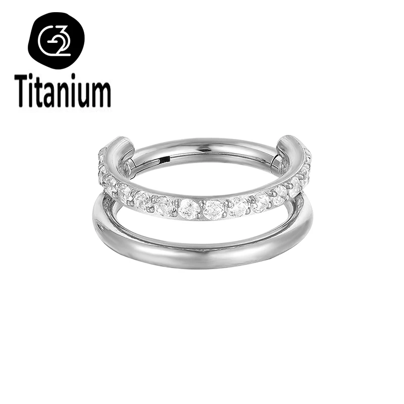 G23 Titan Piercing Double Layered Triple Stack Scharnier CZ Nasenring Helix Knorpel CZ Kleine Knorpel Septum Clicker Ohrringe – Detail 16