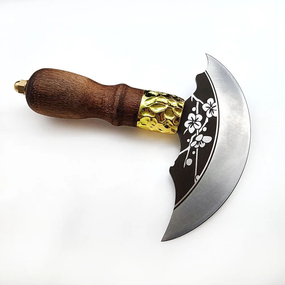Baver Forged Half Moon Round Skinning Knife Leather Craft Cutter Cutting Tools