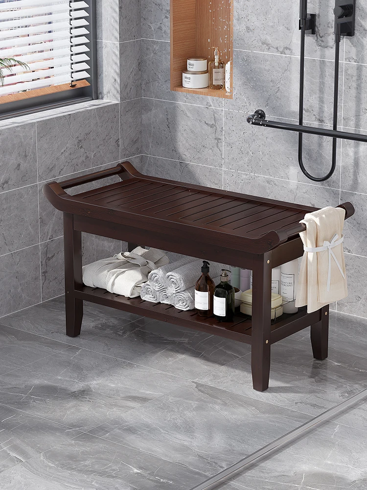 Bamboo Shower Stool with Multiple Layers and Storage Shelf, Sturdy and Durable, Suitable for Bathroom, Living Room, More