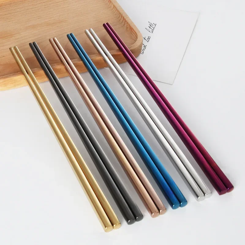 1 Pair Stainless Steel Chopsticks Reusable Portable Food Sticks Korean Metal Chopsticks Kitchen Accessories Dishwasher Safe